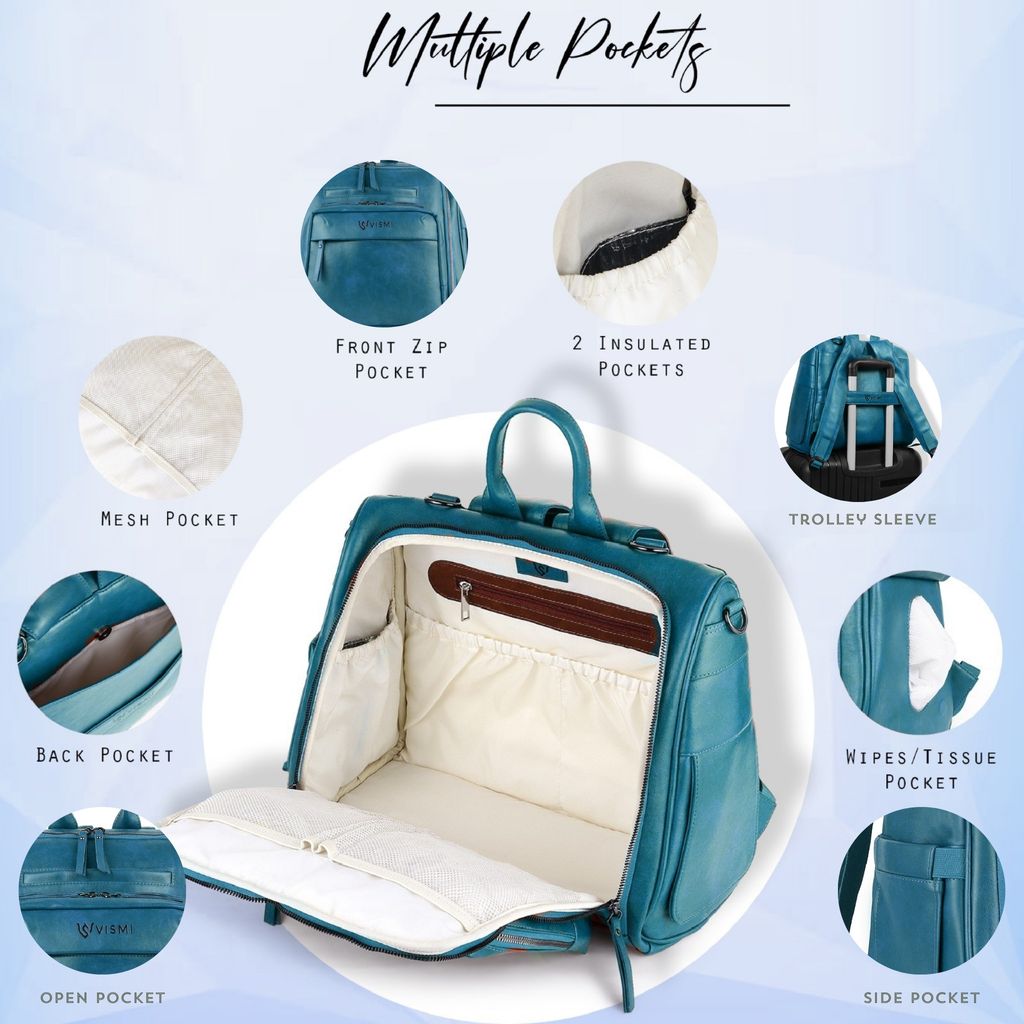 VISMIINTREND Diaper Bags for Mother & New Born Baby | Premium Pu Leather Maternity Bag | Convertible | Anti Theft | Trolley Sleeve | Travel Messenger Bag | Gift for Baby Shower, Moms to Be