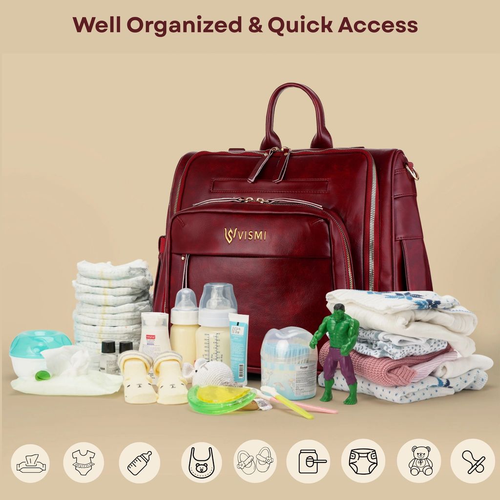 VISMIINTREND Diaper Bags for Mother & New Born Baby | Premium Pu Leather Maternity Bag | Convertible | Anti Theft | Trolley Sleeve | Travel Messenger Bag | Gift for Baby Shower, Moms to Be