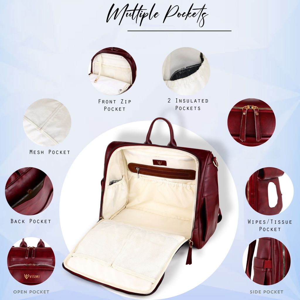 VISMIINTREND Diaper Bags for Mother & New Born Baby | Premium Pu Leather Maternity Bag | Convertible | Anti Theft | Trolley Sleeve | Travel Messenger Bag | Gift for Baby Shower, Moms to Be