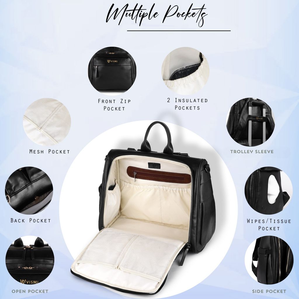VISMIINTREND Diaper Bags for Mother & New Born Baby | Premium Pu Leather Maternity Bag | Convertible | Anti Theft | Trolley Sleeve | Travel Messenger Bag | Gift for Baby Shower, Moms to Be