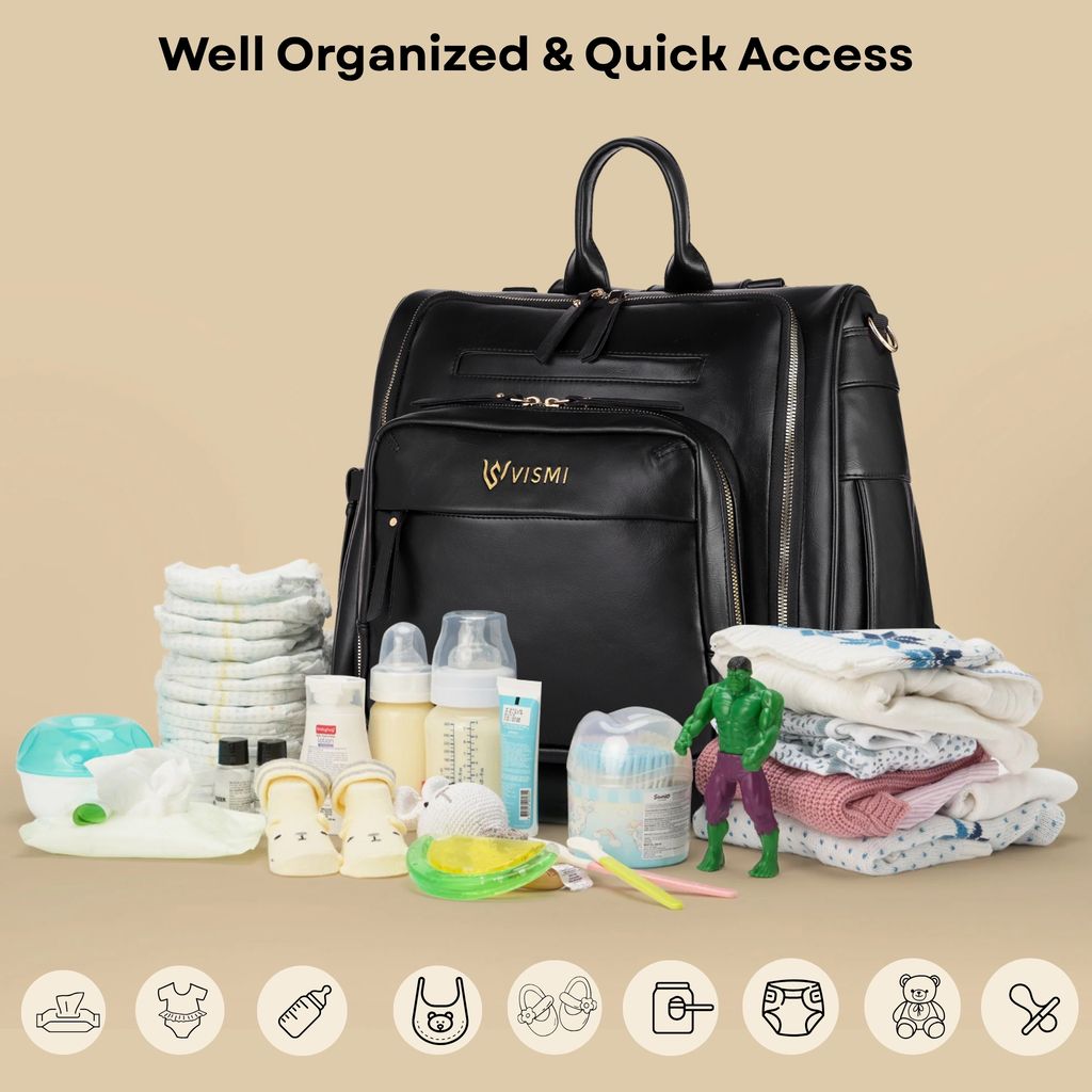 VISMIINTREND Diaper Bags for Mother & New Born Baby | Premium Pu Leather Maternity Bag | Convertible | Anti Theft | Trolley Sleeve | Travel Messenger Bag | Gift for Baby Shower, Moms to Be