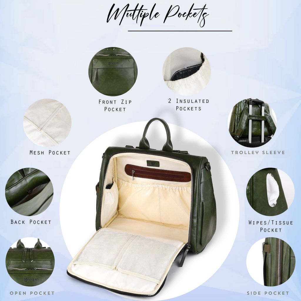 VISMIINTREND Diaper Bags for Mother & New Born Baby | Premium Pu Leather Maternity Bag | Convertible | Anti Theft | Trolley Sleeve | Travel Messenger Bag | Gift for Baby Shower, Moms to Be