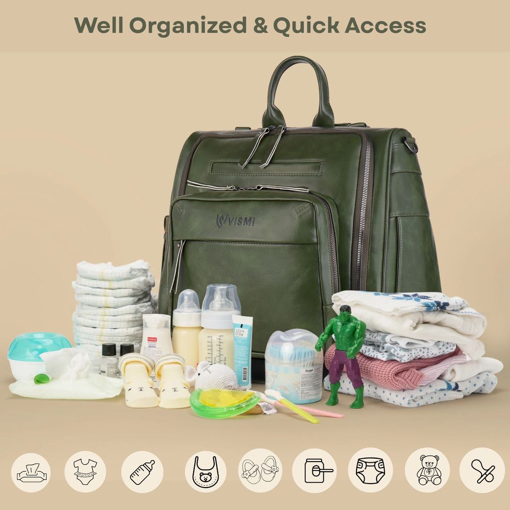 VISMIINTREND Diaper Bags for Mother & New Born Baby | Premium Pu Leather Maternity Bag | Convertible | Anti Theft | Trolley Sleeve | Travel Messenger Bag | Gift for Baby Shower, Moms to Be