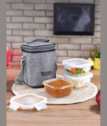 Classic Essentials Glass Square Lunch box set 4 Glass Lunch Box 3 - Container ( Pack of 4 )