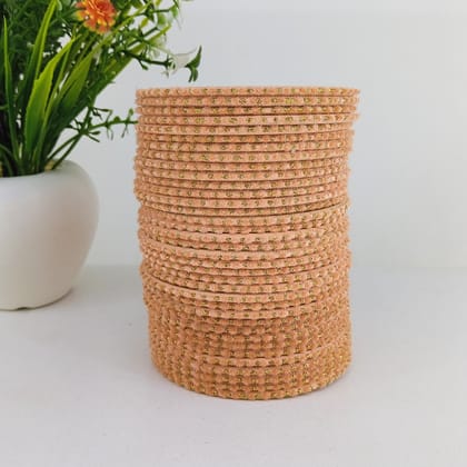 Metal Velvet Dotted Bangles "Peach Color Set of 36” 