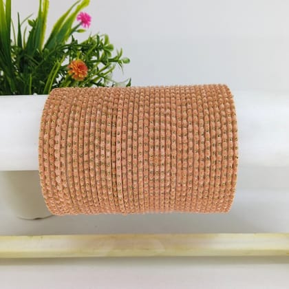 Metal Velvet Dotted Bangles "Peach Color Set of 36” 