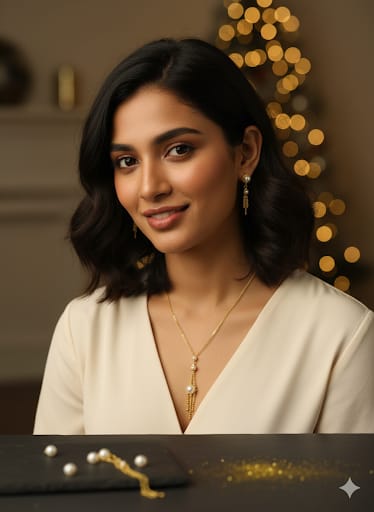 Elegant Gold-Toned Pearl Drop Necklace & Dangler Earring Set for Women