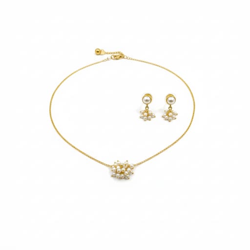 Elegant Gold-Toned Pearl Necklace & Earring Set for Women