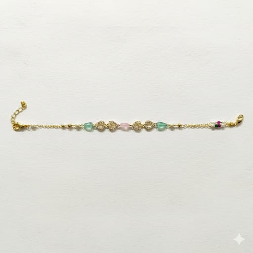 Elegant Gold Beaded Necklace with Multi-Color Gemstone & CZ Accents