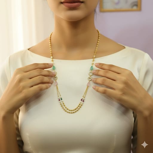 Elegant Gold Beaded Necklace with Multi-Color Gemstone & CZ Accents