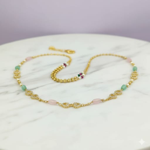Elegant Gold Beaded Necklace with Multi-Color Gemstone & CZ Accents