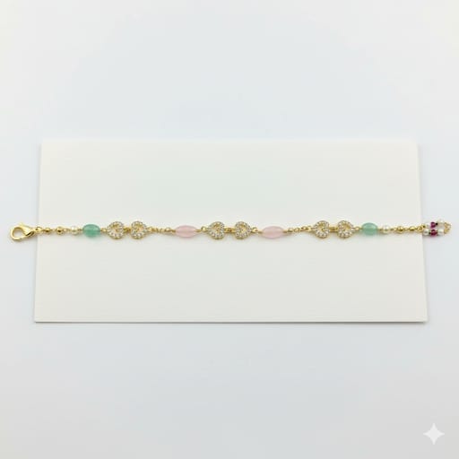 Elegant Gold Beaded Necklace with Multi-Color Gemstone & CZ Accents