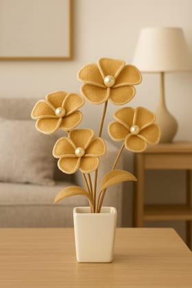 Jute Fabric Plastic Stems ceramic  pot 