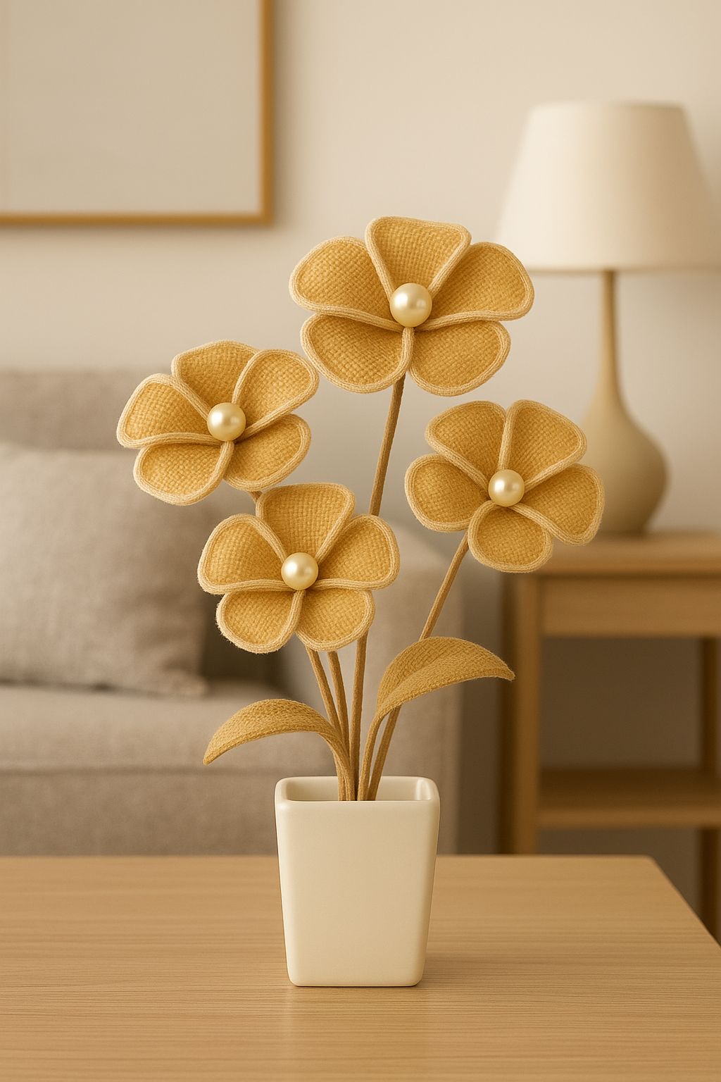 Jute Fabric Plastic Stems ceramic  pot 