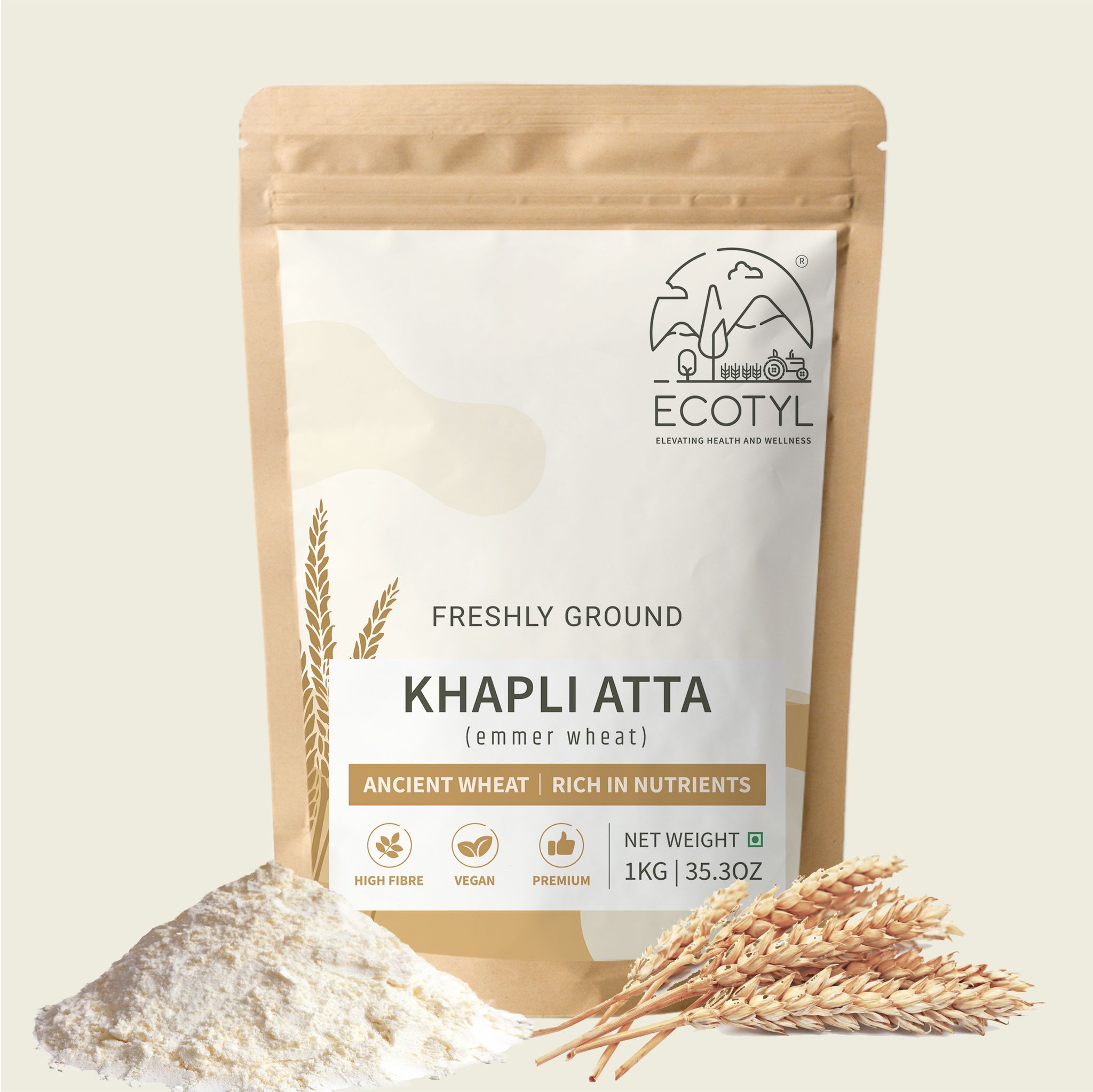 Ecotyl Khapli Atta | Emmer Wheat | Low Gluten | 1kg 