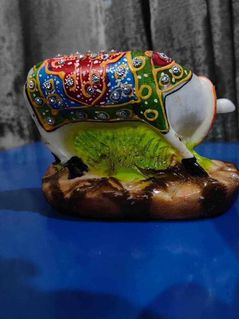Handcrafted Kamdhenu Cow & Calf Idol with Kundan Work - Home Decor & Gifting