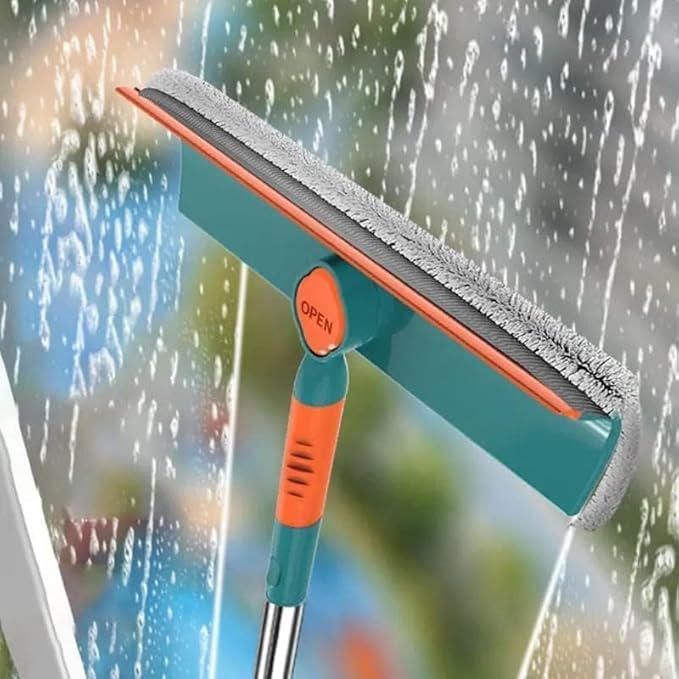 2 in 1 Window Cleaning Tool Wiper Window Cleaner with Bendable Head for Indoor Outdoor High Windows Cleaning (Orage Green)