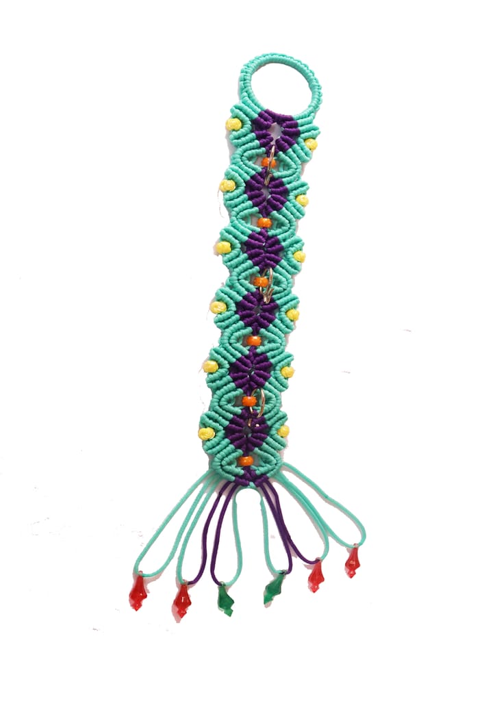 Vibrant Macrame Hanging Charm - Handcrafted Turquoise Purple Yellow Beads