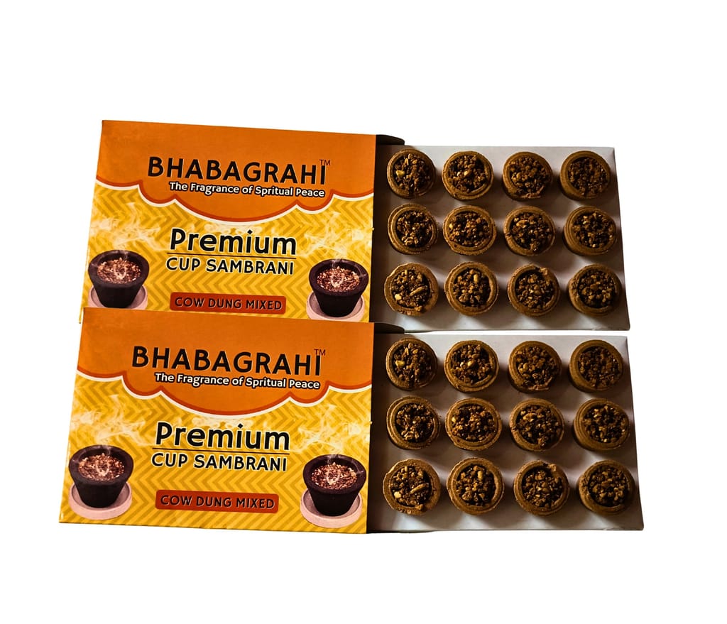 Bhabagrahi Premium Sambrani Dhoop Cups | Pure Guggul, Loban & Cow Dung Mix | Puja & Spiritual Aroma with Burning Plate (Pack of 24, Set of 2)