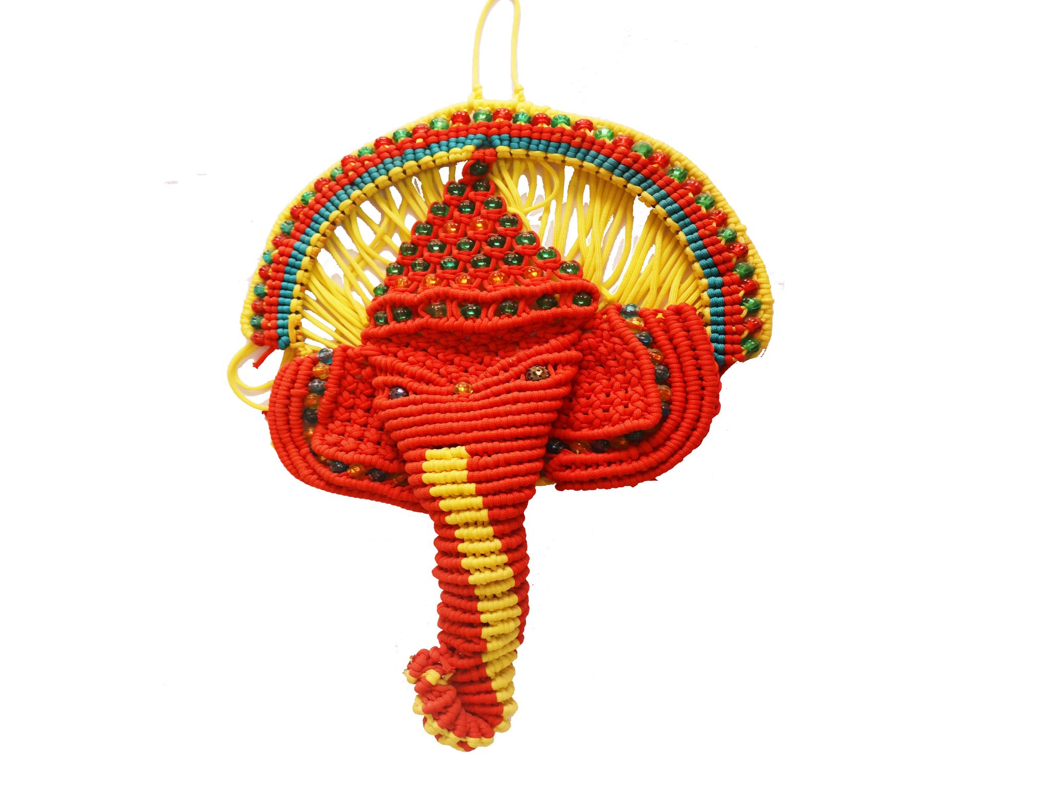 Vibrant Macrame Ganesha Wall Hanging - Handcrafted Home Decor & Auspicious Gift