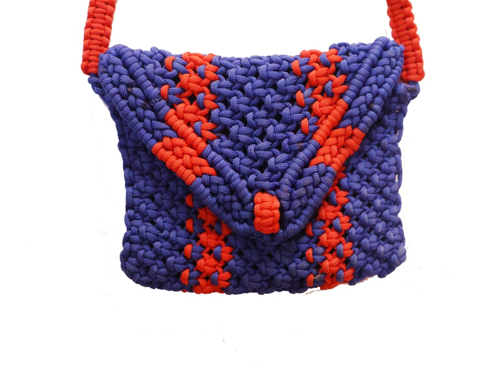 Handmade Macrame Crossbody Bag for Women - Vibrant Purple & Red Braided Mini Purse
