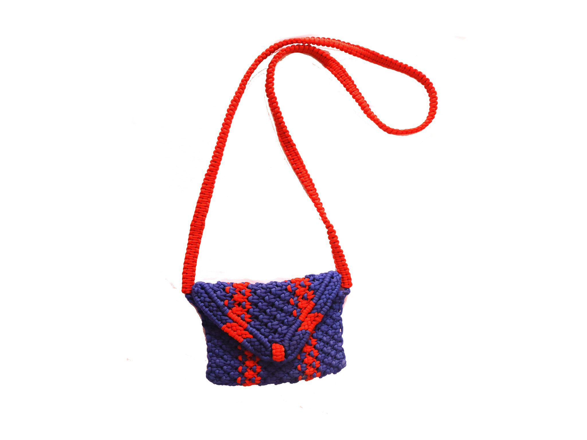 Handmade Macrame Crossbody Bag for Women - Vibrant Purple & Red Braided Mini Purse