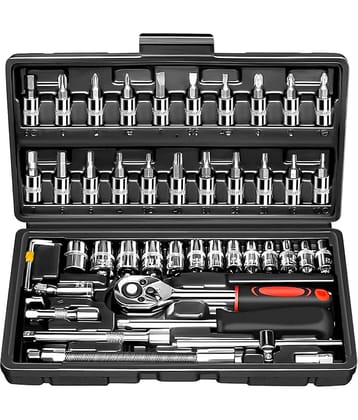 Retailstore Multipurpose 46 Pcs Wrench Socket Screwdriver Set Black Silver Car/Motorcycle & Home Repairing Tool Kit ( Set of 1 )