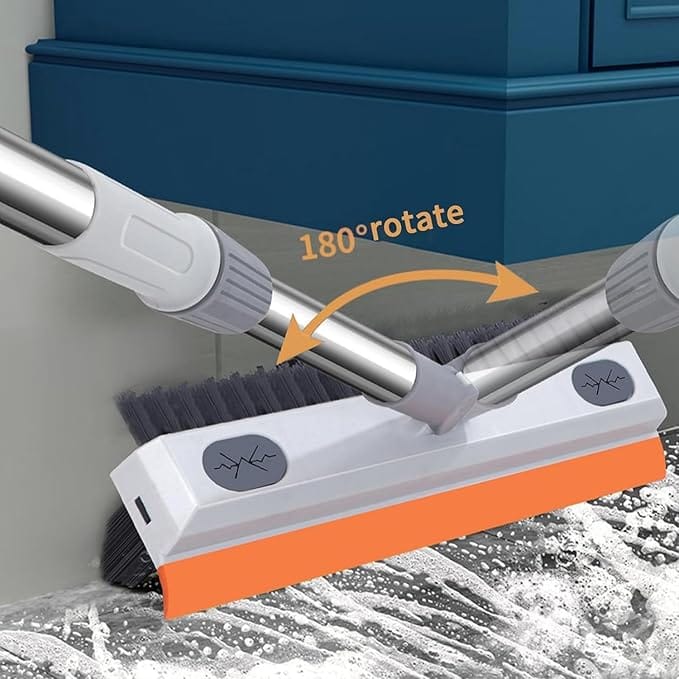 Plastic 3 in 1 Toilet Bathroom Cleaning Brush with Wiper and Long Handle - 180° Rotate Floor Scrub Brush for Tiles, Home Kitchen Bathroom Accessories (Orange).