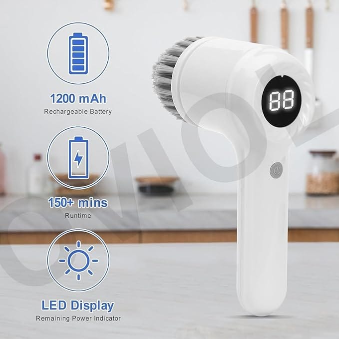 5 in 1 Bathroom Cleaning Brush Electric Cleaning Scrubber LED Display Dual Speed Multifunctional Electric Cleaning Brush Electric Spin Scrubber House Cleaning Machine (5 in 1 Handheld)