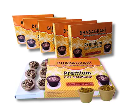 Bhabagrahi Premium Sambrani Cups | Pure Guggul, Loban & Cow Dung Mix | Puja & Meditation Aroma with Burning Plate (72 Cups, Set of 6 Boxes)
