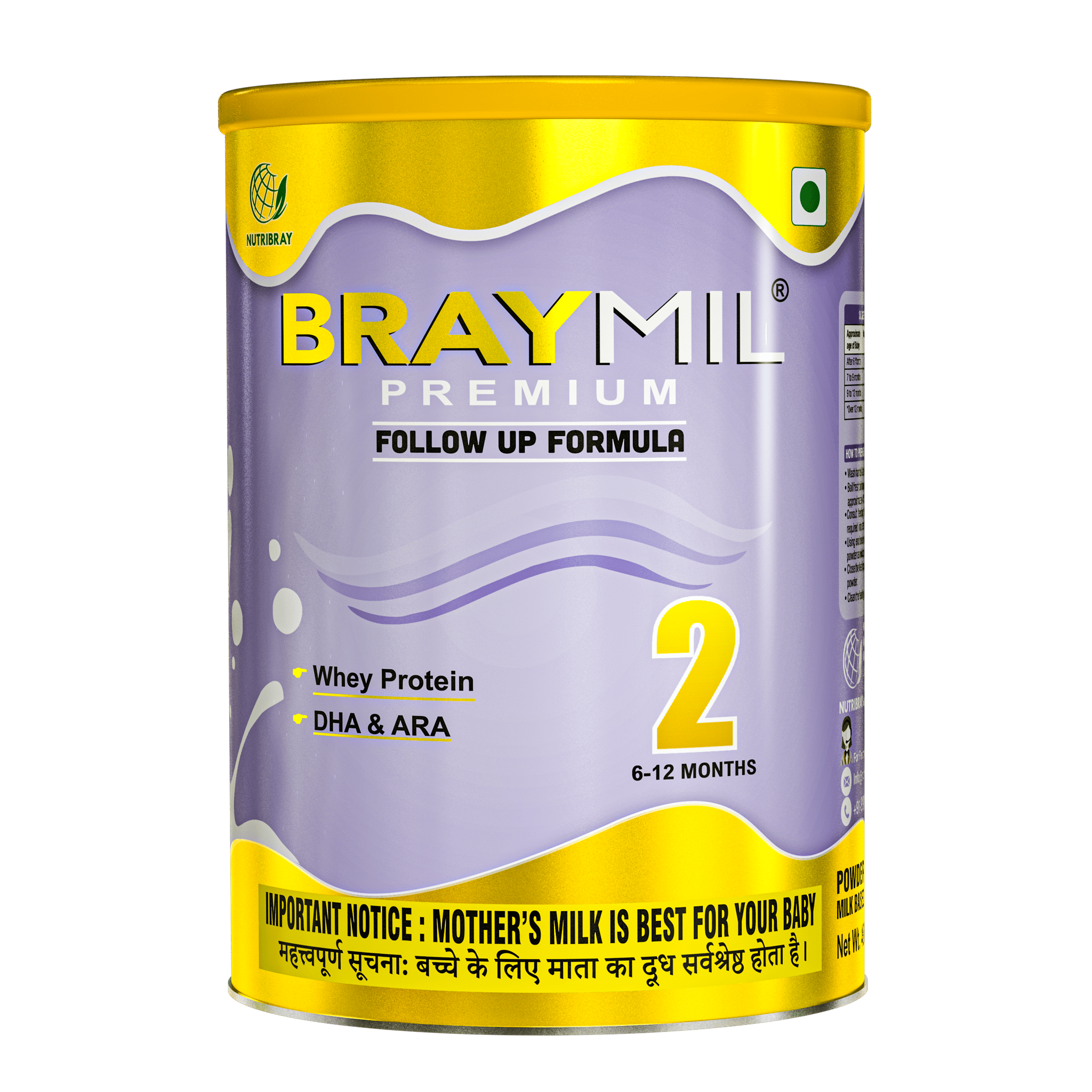 Braymil Premium 2 follow up formula Stage - 2 for 6-12 Months | 400 g Tin pack