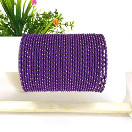 Metal Velvet dotted Bangles "Plum Purple Color "Set of 36".