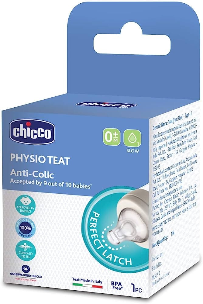 Chicco Physio Teat 0m+ Slow Flow Silicone 1Pcs-Physio Teat Feeding Bottle Nipple / 0m+