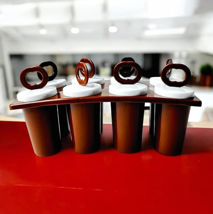 Popsicle Mould Set with 8 Cavities, Brown and White, Reusable Ice Lolly Maker with Handles