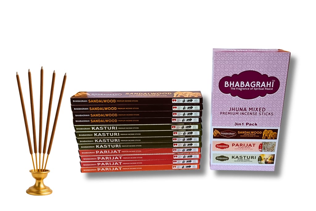 Bhabagrahi Premium Incense Sticks | Mixed Fragrance Box – Sandalwood, Kasturi, Night Jasmine (Parijat) & Loban | 180 Sticks