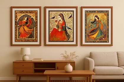 Ethereal Indian Rajasthani Empress Wall Art Prints – Set of 3 | Traditional Ethnic Décor