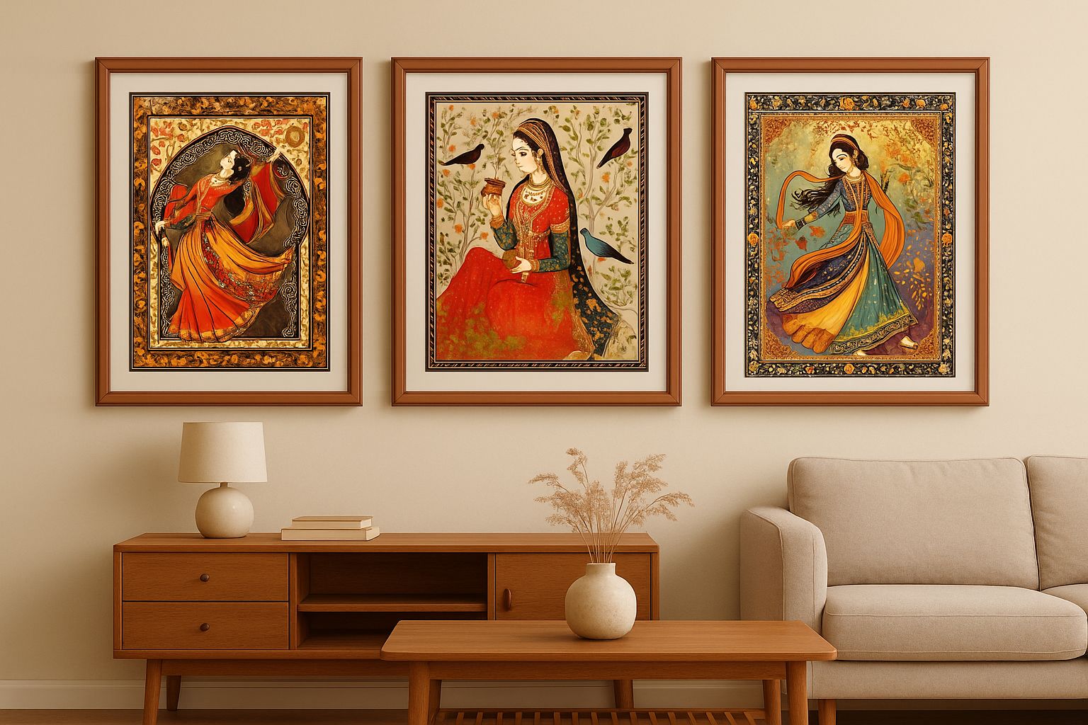 Ethereal Indian Rajasthani Empress Wall Art Prints – Set of 3 | Traditional Ethnic Décor