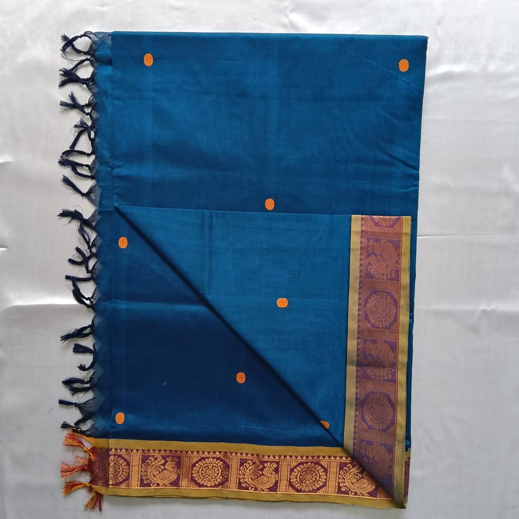 Pure Cotton Saree with Blouse- Blue