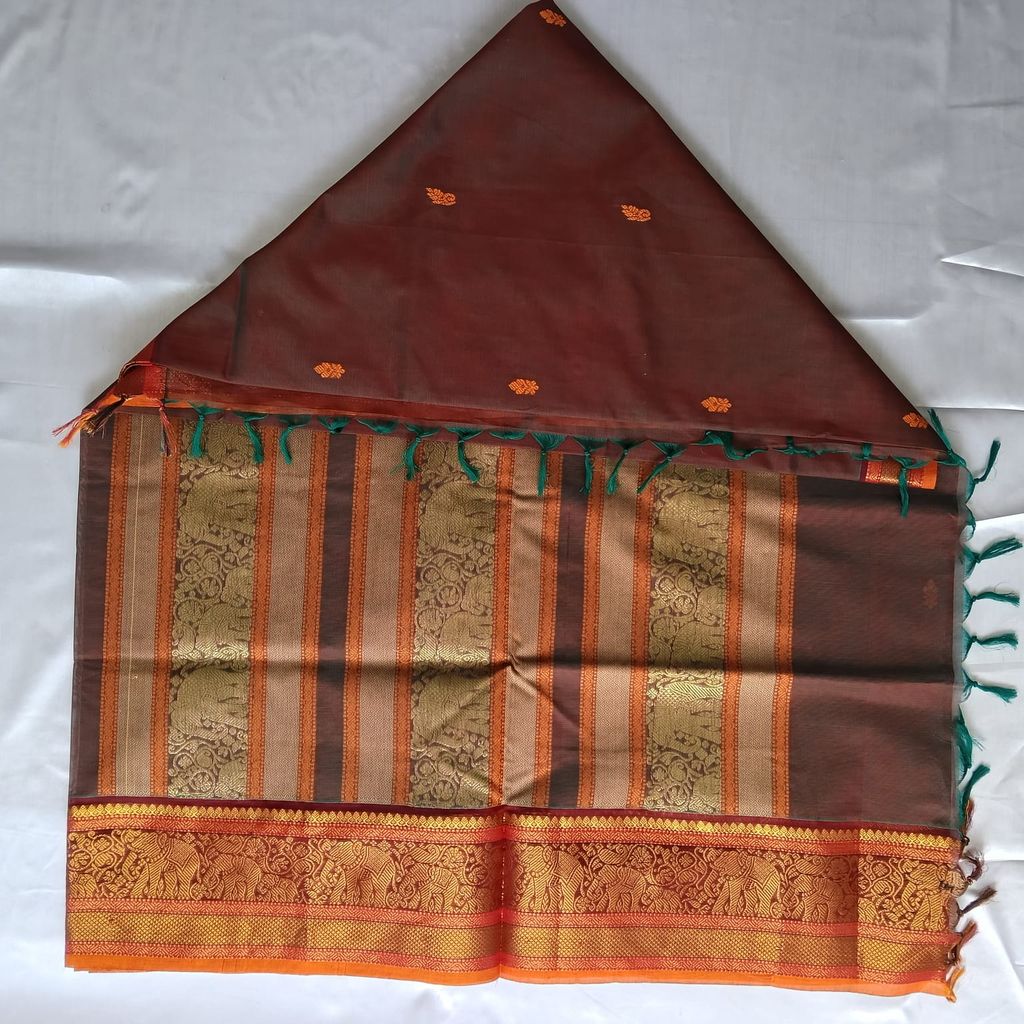 Pure Cotton Saree with Blouse- Maroon