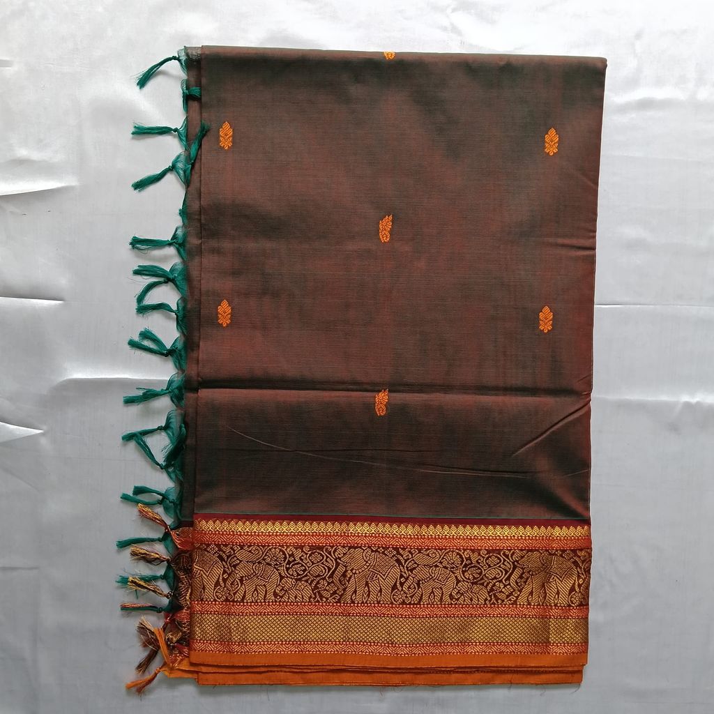 Pure Cotton Saree with Blouse- Maroon