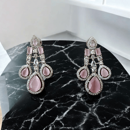 Elegant Pink Stone & American Diamond Chandelier Dangler Earrings for Women