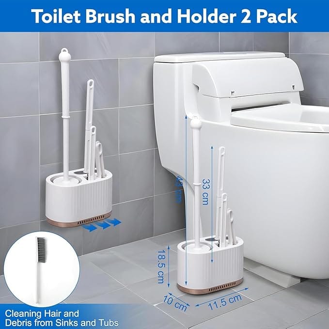 Silicone Toilet Brush and Holder Set, with a Extra Crevice Cleaning Brush Deep Cleaning Toilet Bowl Brush for Bathroom Toilet Brushes for Bathroom Wall Mounted Water Drop (4IN1 White)