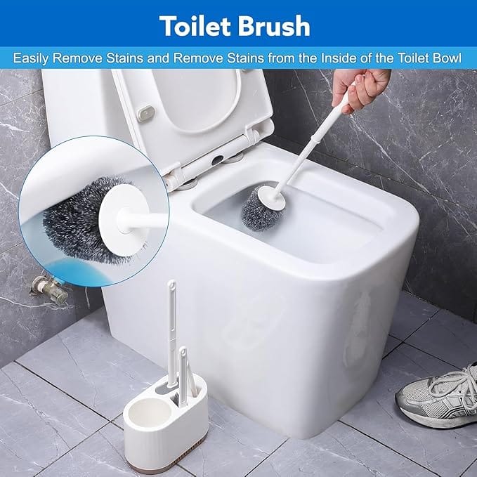 Silicone Toilet Brush and Holder Set, with a Extra Crevice Cleaning Brush Deep Cleaning Toilet Bowl Brush for Bathroom Toilet Brushes for Bathroom Wall Mounted Water Drop (4IN1 White)