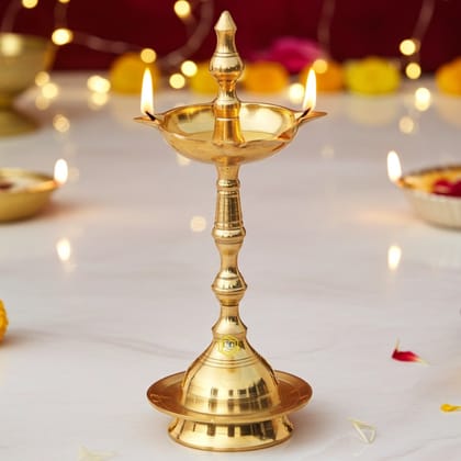 Brass Kerala Fancy Deepak, Oil Lamp No. 6  - Traditional Deepak for Mandir, Height : 8.8 Inch (FMAS642 R)