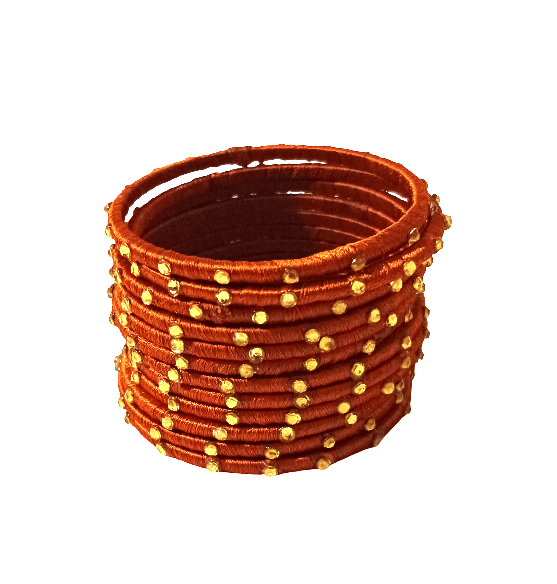 Elegant Rust Orange Silk Thread Bangles Set with Golden Studs for Women - Bangles & Bracelets | Buy online on ZillyBuy