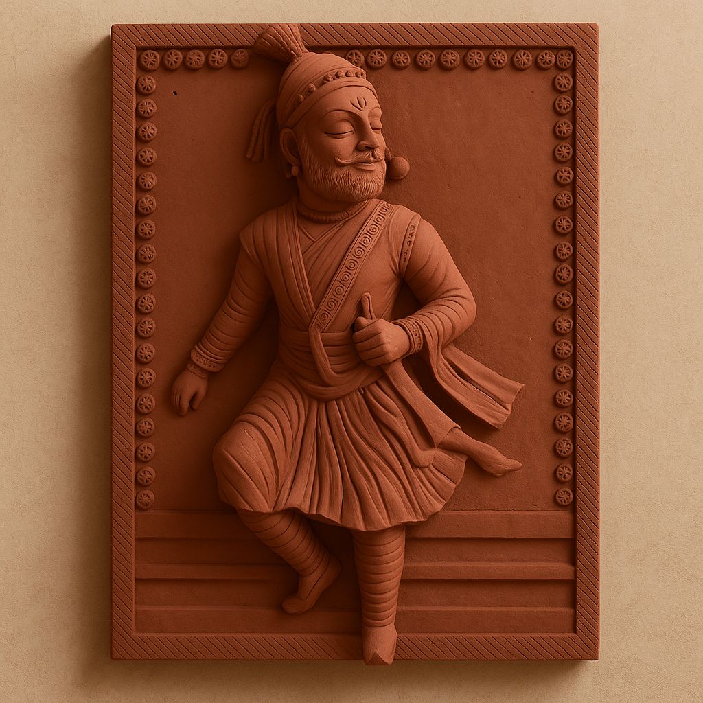 Handcrafted Terracotta Shivaji Maharaj Wall Art Sculpture - Maratha Warrior Relief