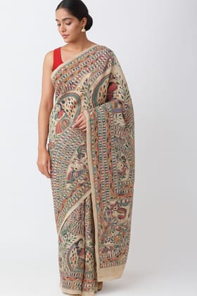 TUSSAR Ghicha silk phool madhubani saree