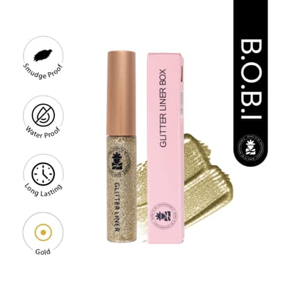 BOBI Glitter Eyeliner Gold | Diamond Sparkle Finish | Waterproof Long Wear | Quick Dry Smudge proof | Felt-Tip Precision | Cruelty-Free Paraben-Free-5ml