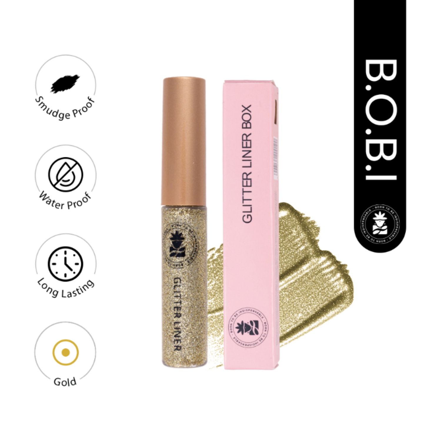 BOBI Glitter Eyeliner Gold | Diamond Sparkle Finish | Waterproof Long Wear | Quick Dry Smudge proof | Felt-Tip Precision | Cruelty-Free Paraben-Free-5ml