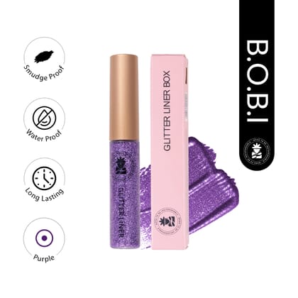 BOBI Glitter Eyeliner Purple | Diamond Sparkle Finish | Waterproof Long Wear | Quick Dry Smudge proof | Felt-Tip Precision | Cruelty-Free Paraben-Free-5ml
